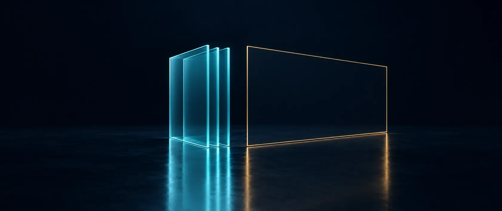Aligned cyan verification planes sit beneath a wider gold wireframe plane. Conceptual illustration only.
